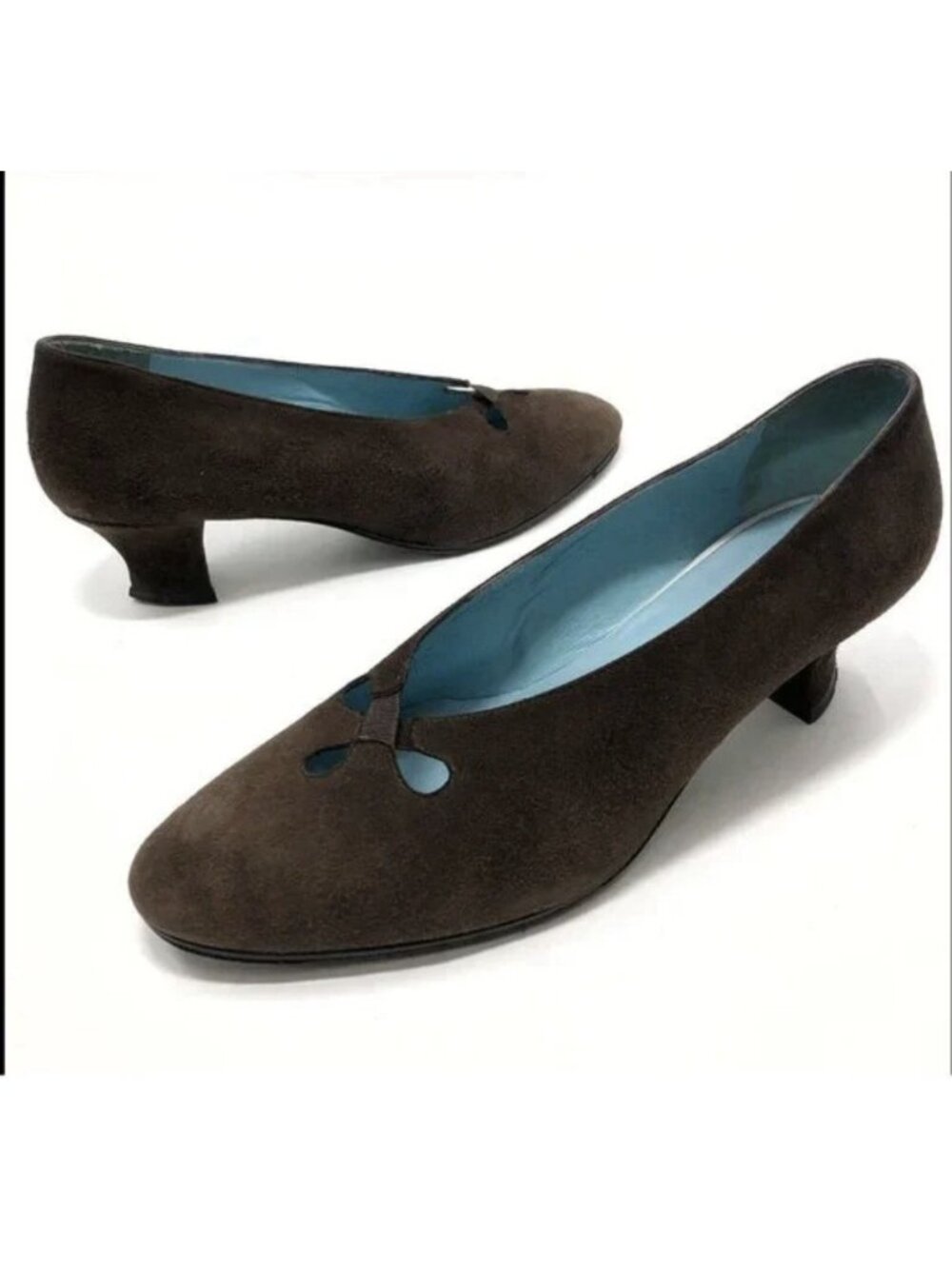 Thierry Rabotin Italy 39 US 8.5 Black Suede Almond Toe Low Heel Pumps Shoes
